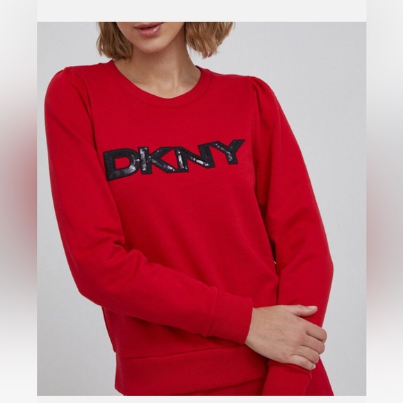 DKNY Women’s puff sleeve Sequin logo Graphic sweatshirt - Picture 1 of 10